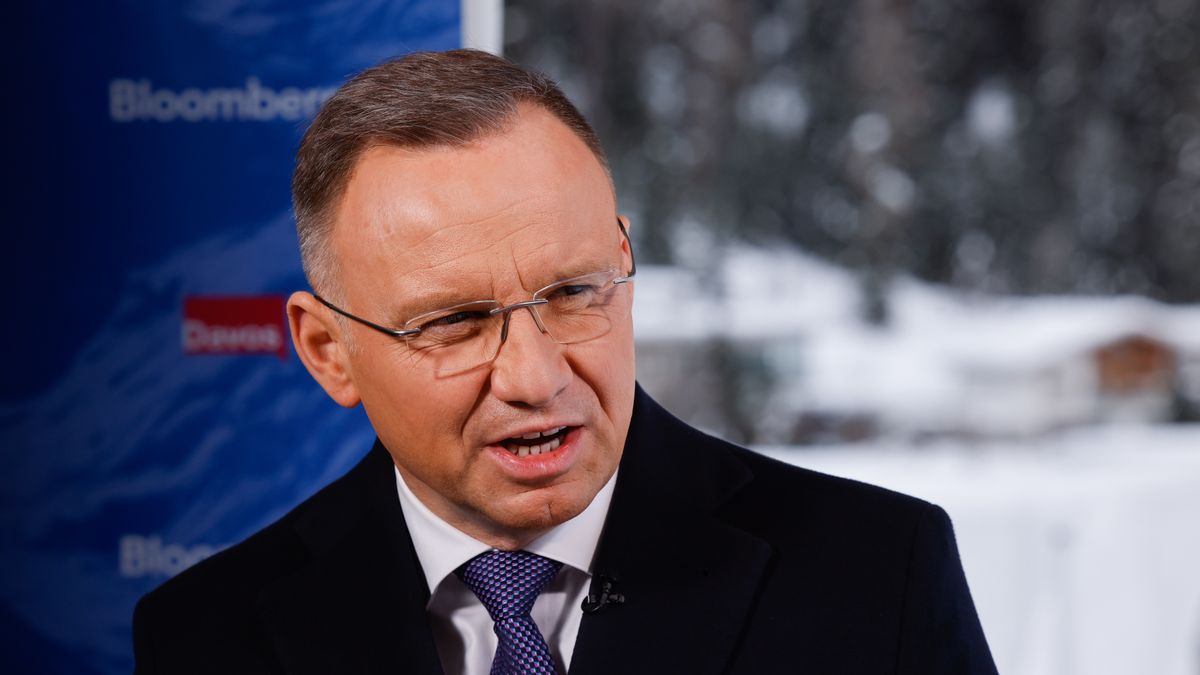 Andrzej Duda, Poland's president, during a Bloomberg Television interview on day two of the World Economic Forum (WEF) in Davos, Switzerland, on Wednesday, Jan. 17, 2024. The annual Davos gathering of political leaders, top executives and celebrities runs from January 15 to 19. Photographer: Stefan Wermuth/Bloomberg via Getty Images