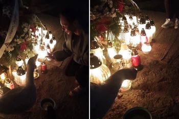 Tuż po zmroku przy grobie Litewki. Nagrali ten moment. Już 1 mln wyświetleń