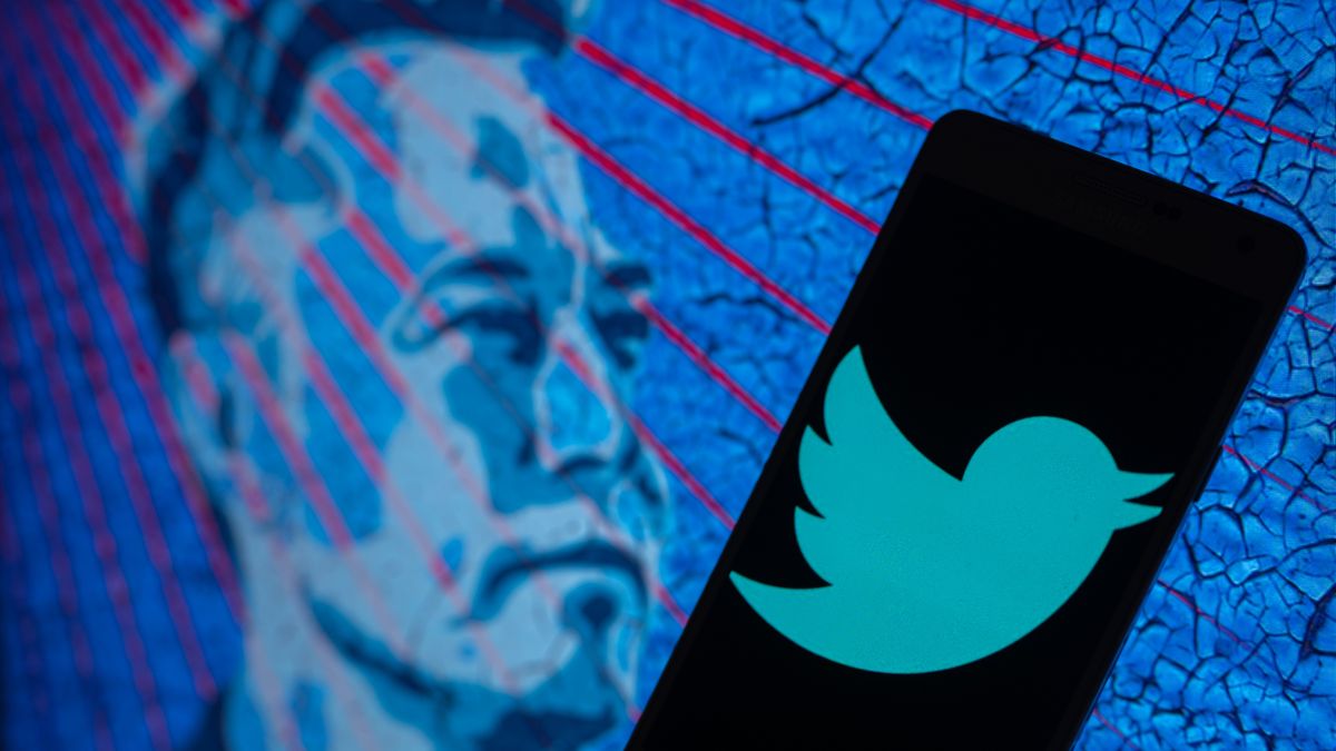 Elon Musk's Twitter account displayed on a mobile with Elon Musk in the background are seen in this illustration. In Brussels - Belgium on 19 November 2022.  (Photo illustration by Jonathan Raa/NurPhoto via Getty Images)