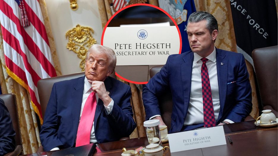 Na tabliczce przed Sekretarzem Obrony Petem Hegsethem pojawił si