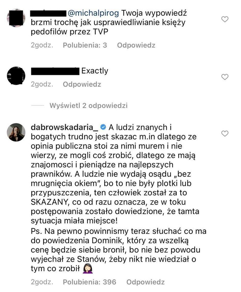 Komentarze na profilu Michała Piróga