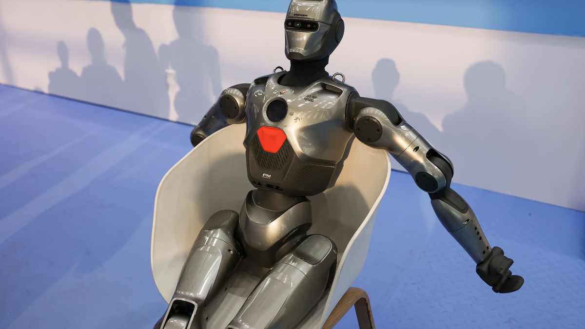 GUANGZHOU, CHINA - MARCH 20: Humanoid robot is being showcased at the exhibition of technology companies in Guangzhou, Guangdong Province, China on March 20, 2025. (Photo by John Ricky/Anadolu via Getty Images)