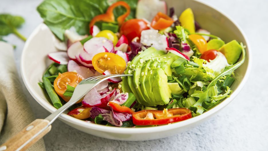 Fresh vegetable salad bowl closeup, healthy organic vegetables salad with radish, spinach, tomatoes, onion, avocado
food, salad, healthy, diet, fresh, meal, green, vegetable, organic, lunch, dinner, vegetarian, natural, nutrition, snack, appetizer, delicious, bowl, dish, eating, background, tomato, plate, vitamin, health, cuisine, lifestyle, dieting, lettuce, raw, avocado, vegan, red, spinach, menu, cooking, tasty, top view, light, closeup, meat, breakfast, pepper, cucumber, wood, garnish, bio, culinary