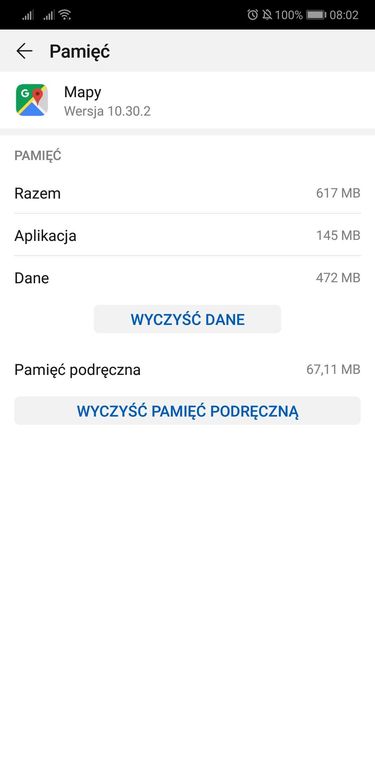 Intensywnie wykorzystywane Mapy zajmują w moim telefonie 617 MB.