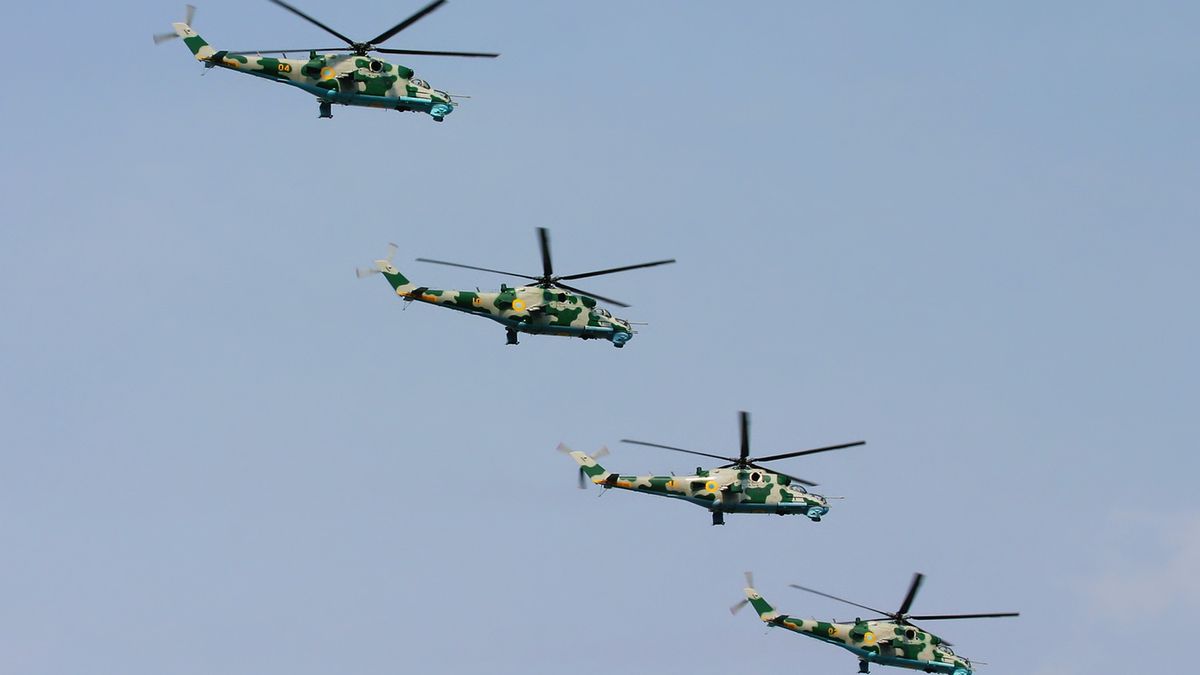 Śmigłowce Mi-24P należące do ukraińskich sił zbrojnych.