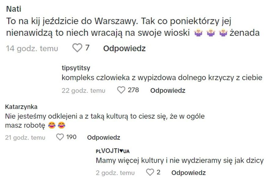 Negatywne komentarze pod filmem