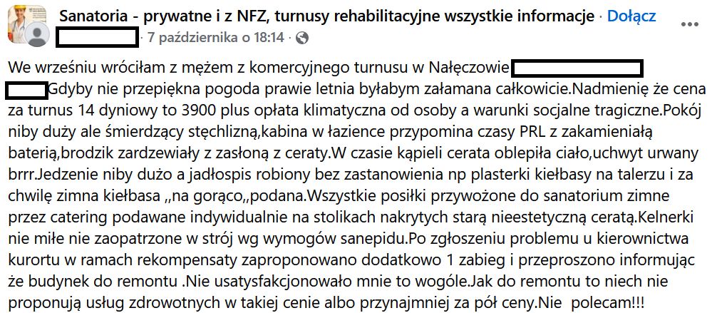 Kobieta opisała pobyt w sanatorium