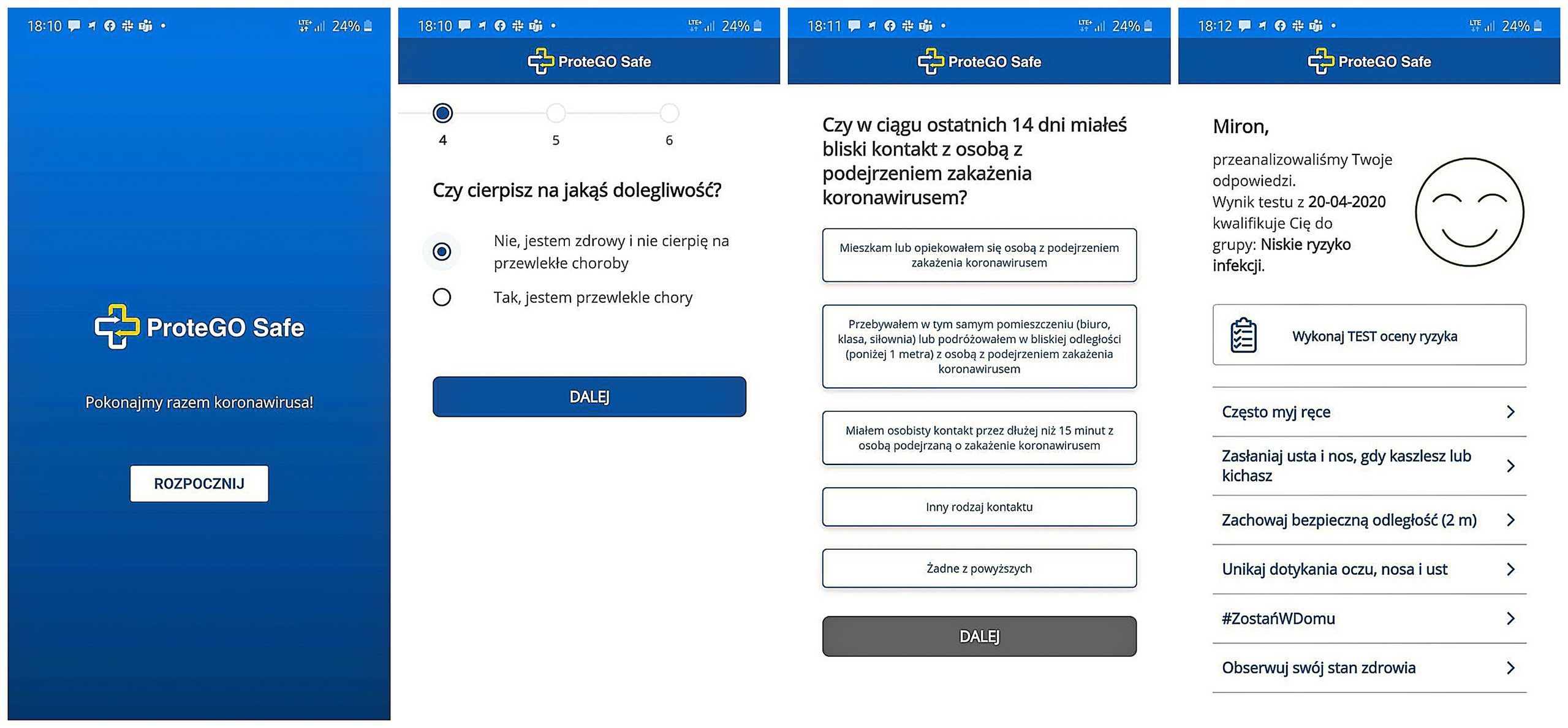 Interfejs aplikacji ProteGO Safe, fot. Miron Nurski