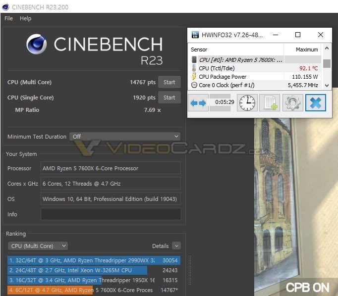 AMD Ryzen 5 7600X - wydajność Cinebench R23