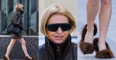 69-letnia Monika Olejnik w miniówie i WŁOCHATYCH CZÓŁENKACH popyla po Warszawie. Ikona mody? (ZDJĘCIA)