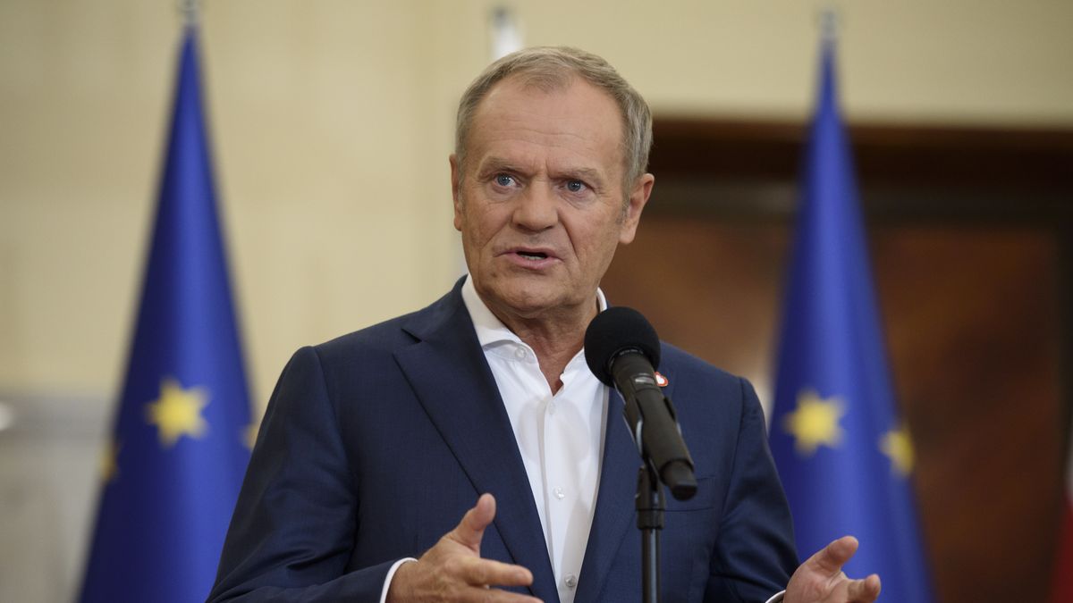 Poland's PM Donald Tusk gestures as he speaks during a press conference in Warsaw, Poland, on October 29, 2024.