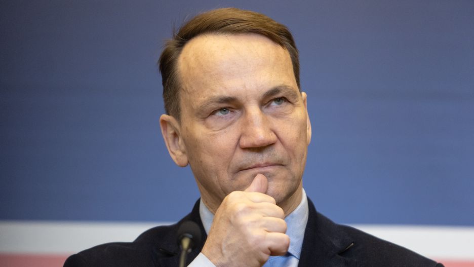 Radoslaw Sikorski, the Polish Minister of Foreign Affairs, is speaking at a press conference in Warsaw, Poland, on March 20, 2024. (Photo by Foto Olimpik/NurPhoto via Getty Images)
