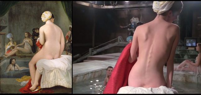 "The Little Bather in the Harem" Jean Auguste Dominique Ingres (1828), "Pasja" Jean-Luc Godard (1982)