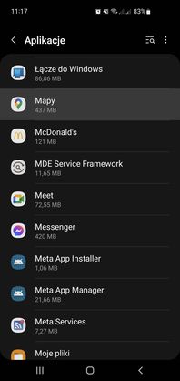 Szczegóły aplikacji w Androidzie