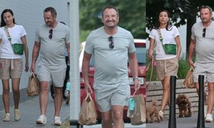 Marek Kościkiewicz spaceruje z młodszą o 28 lat partnerką i stroi miny do fotografów. Ładnie razem wyglądają? (ZDJĘCIA)
