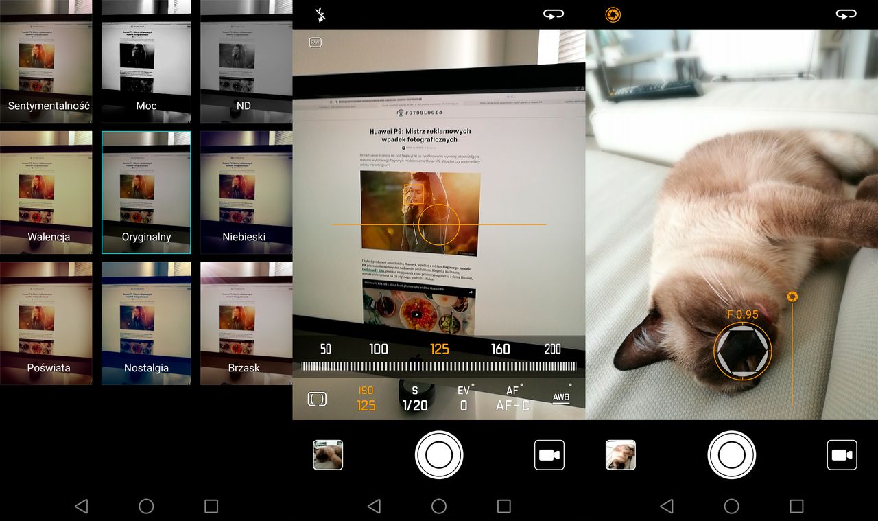 Od lewej: tryb wyboru filtrów, tryb manualny, tryb małej głębi ostrości.