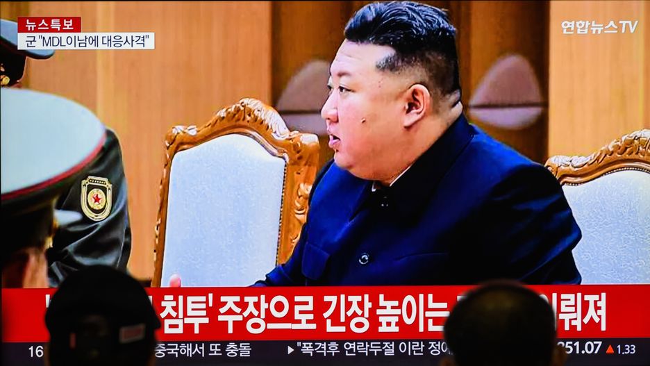SEOUL, SOUTH KOREA - 2024/10/15: A 24-hour Yonhapnews TV broadcast at Yongsan Railway Station in Seoul showing a news broadcast with North Korean leader Kim Jong Un speaking at the consultative meeting on national defense and security in Pyongyang. North Korea blew up roads connecting to South Korea and it's a symbol of inter-Korean cooperation as it seeks to cement its animosity toward the South, which it regards as a "primary foe."
"The North Korean military conducted detonations, and they cut off the Gyeongui and Donghae roads,and they are also carrying out additional activities using heavy equipment," the South Korea's Joint Chiefs of Staff (JCS) said in a text message to reporters. (Photo by Kim Jae-Hwan/SOPA Images/LightRocket via Getty Images)