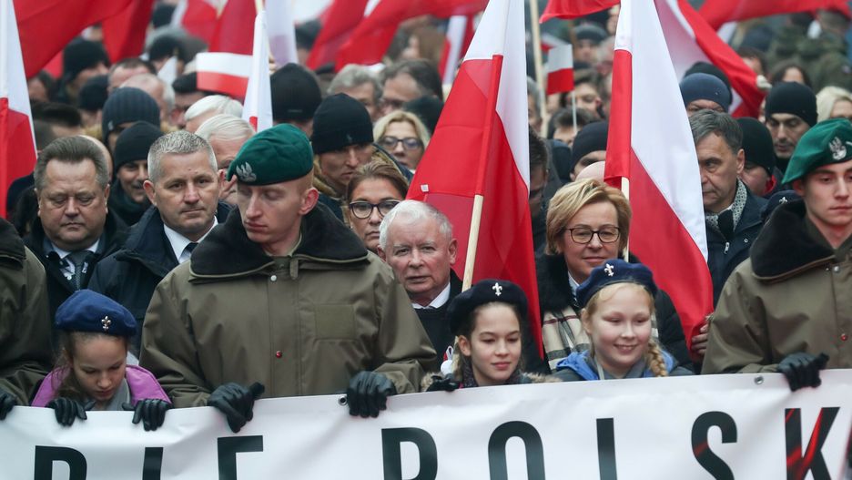 Jarosław Kaczyński na Marszu Niepodległości w 2018 r.