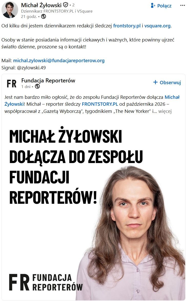 Wpis Michała Żyłowskiego na LinkedIn