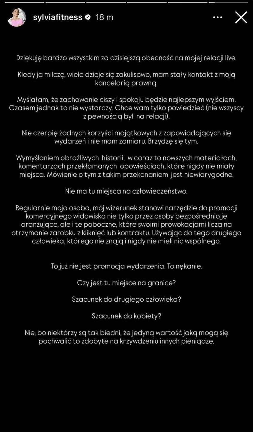 Sylwia Szostak wydała oświadczenie 