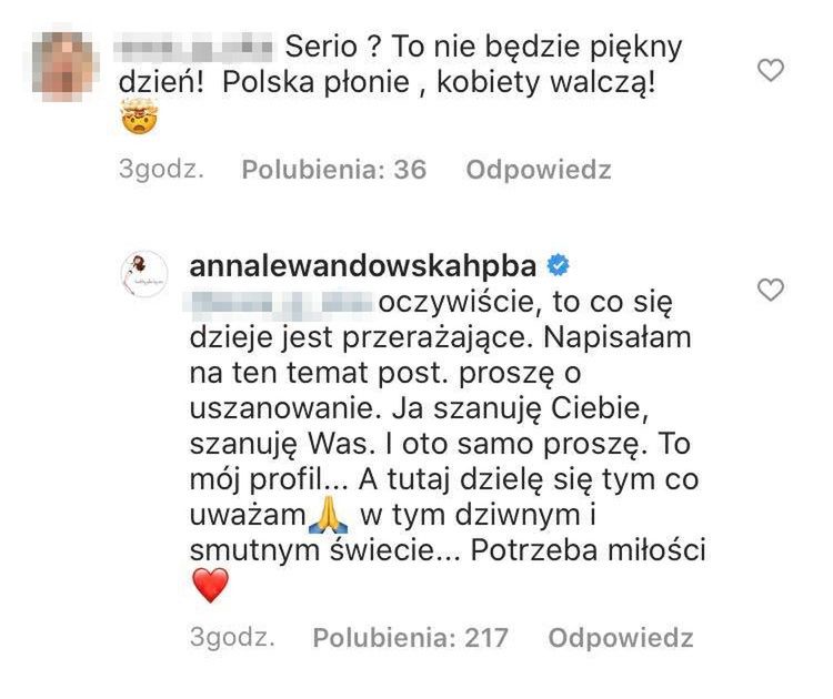 Anna Lewandowska tłumaczy, czemu nie wspiera protestujących
