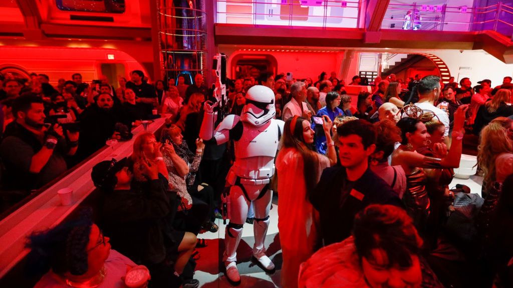 First passengers experience new Walt Disney World  Star Wars Galactic Starcruiser
Orlando, Fla - March 01: First Order Stormtroopers patrol through the crowd as the first passengers experience the two-day Walt Disney World  Star Wars Galactic Starcruiser, which is a live action role playing game that doubles as a high-end hotel in Orlando, Fla. The event is billed as Halcyons 275th anniversary voyage across the galaxy. at Walt Disney World  Star Wars Galactic Starcruiser in Orlando, Fla on Tuesday, March 1, 2022. First Order lieutenant Harman Croy and his garrison of stormtroopers patrol the ship. Guests arrive at Batuu, a destination for a planet excursion. Players use a data pad to play the immersive game while they participate in activities such as light saber training. (Allen J. Schaben / Los Angeles Times via Getty Images)
Allen J. Schaben
walt disney world, orlando, united states, fla, walt disney world  star wars galactic starcruiser, bestof, topix