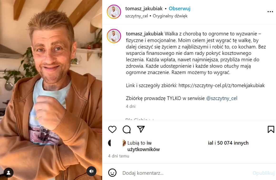 Wpis Tomasza Jakubiaka na Instagramie