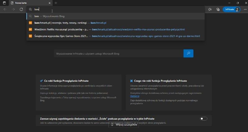 inPrivate przeglądarki Edge