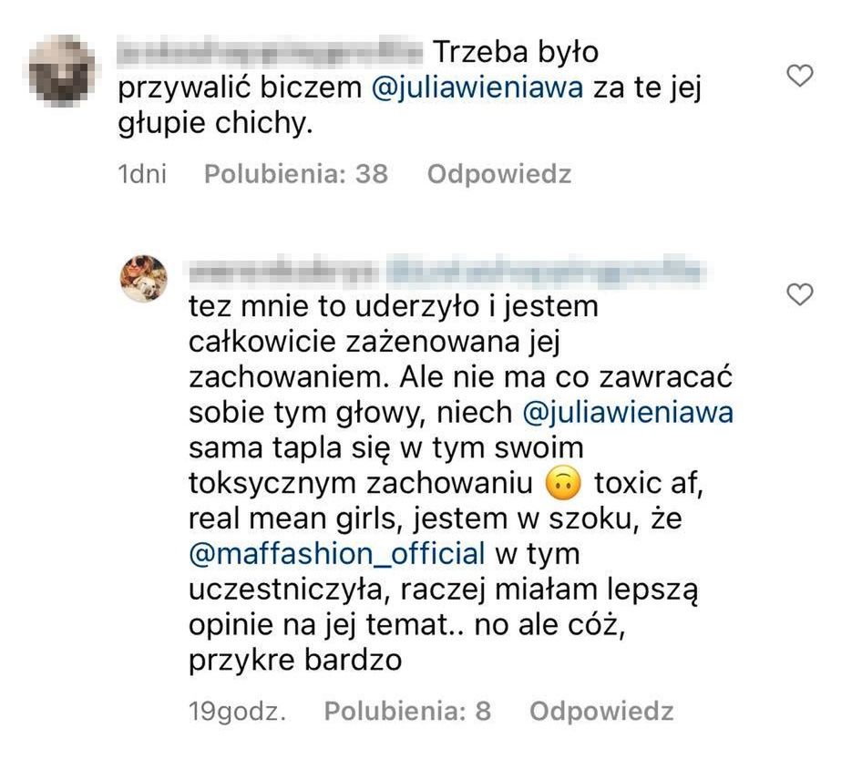 Wpisy pod nagraniami na profilu Jessiki 