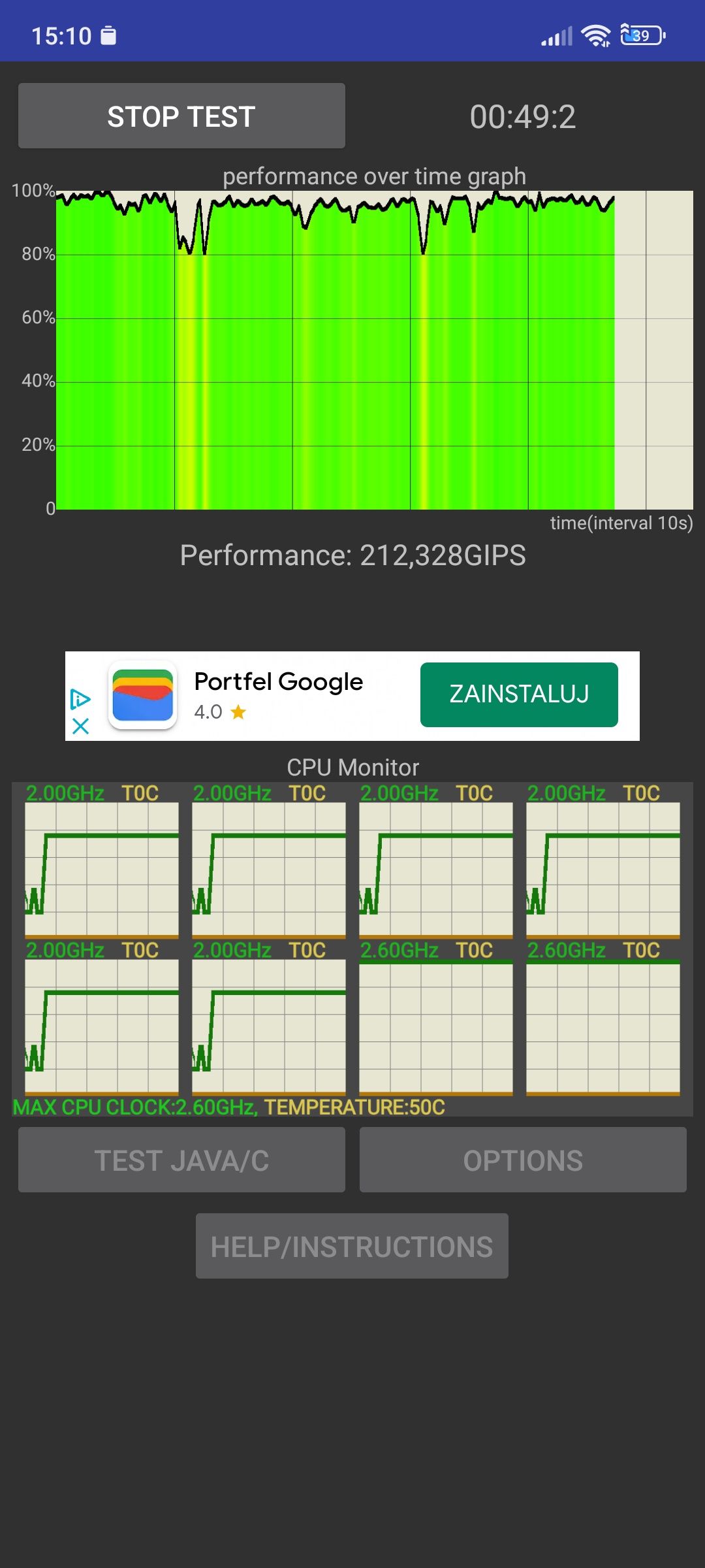 Mediatek Dimensity 1080 nie jest mistrzem wydajności, ale dzięki temu jest w stanie zachować prawie pełną sprawność nawet po 25 minutach testu obciążeniowego.