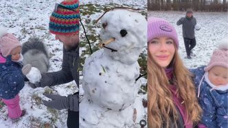 Zimowe szaleństwa Antka Królikowskiego z Izą i córką: "PIERWSZY BAŁWANEK JADZI" (FOTO)