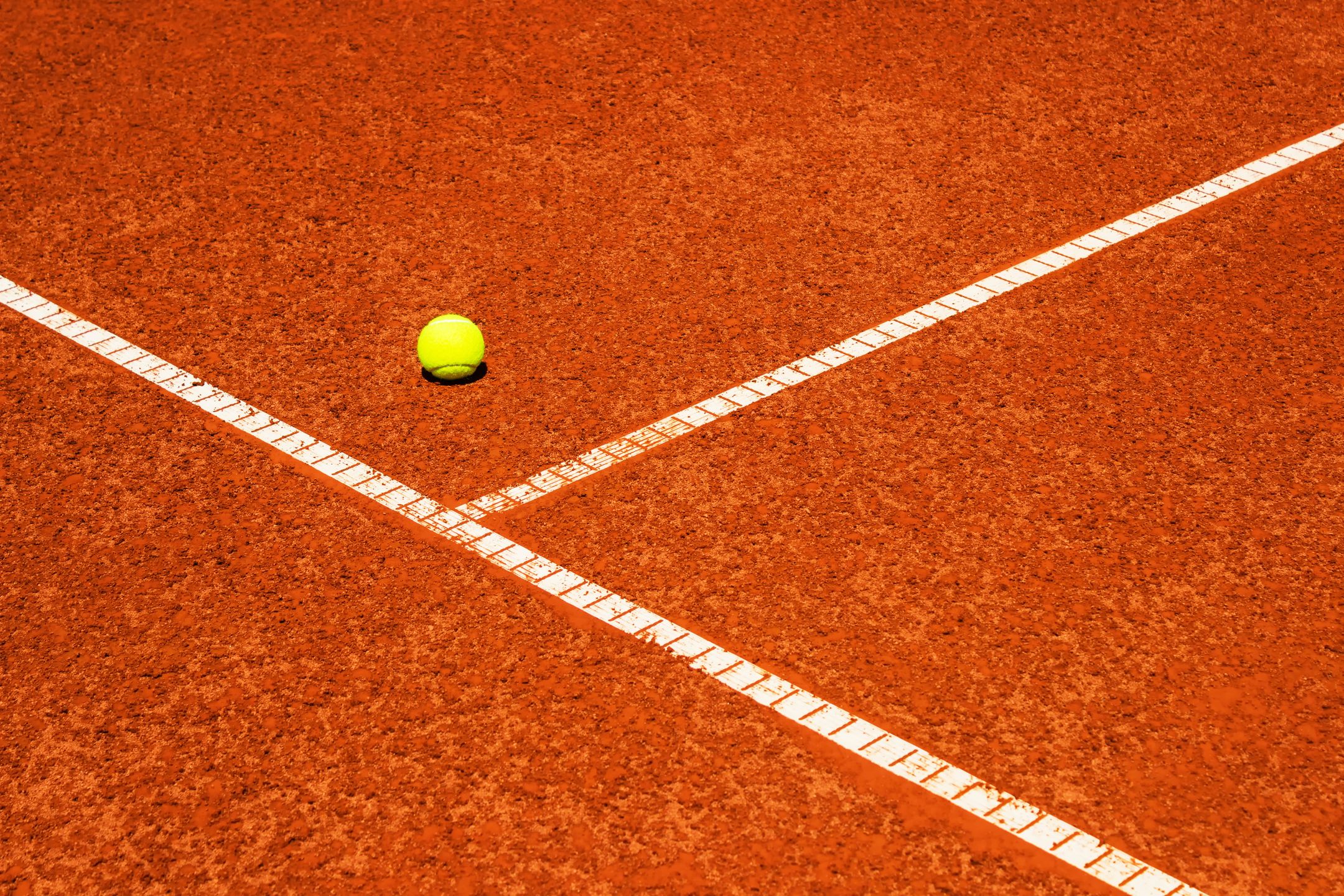 tennis court, tennis, sport, clay, ball, background, competition, line, court, white, outdoor, running track, abstract, athletics, corner, game, horizontal, individual, leisure, orange, recreation, surface