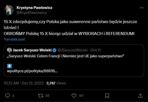 Skandaliczny wpis Krystyny Pawłowicz