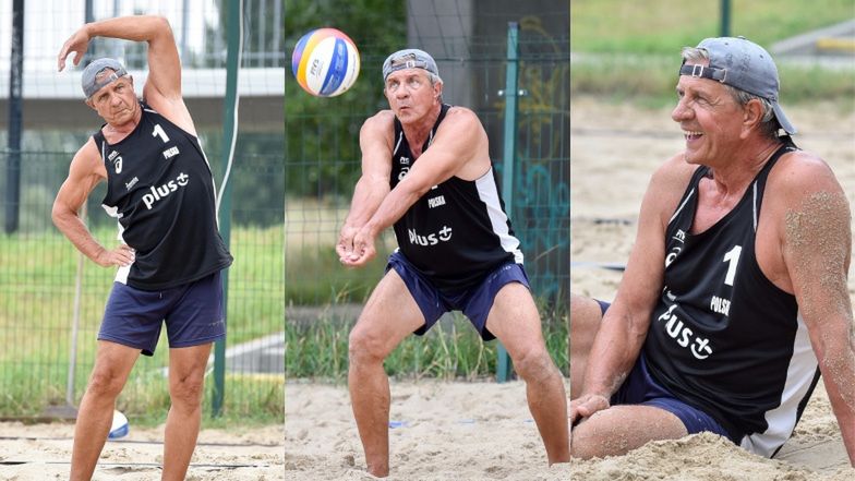 Zygmunt Chajzer podczas treningu siatkówki plażowej