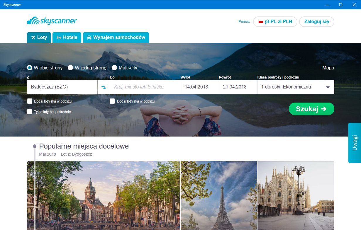 Skyskanner – jedna z pierwszych aplikacji PWA w Sklepie Windowsa 10.