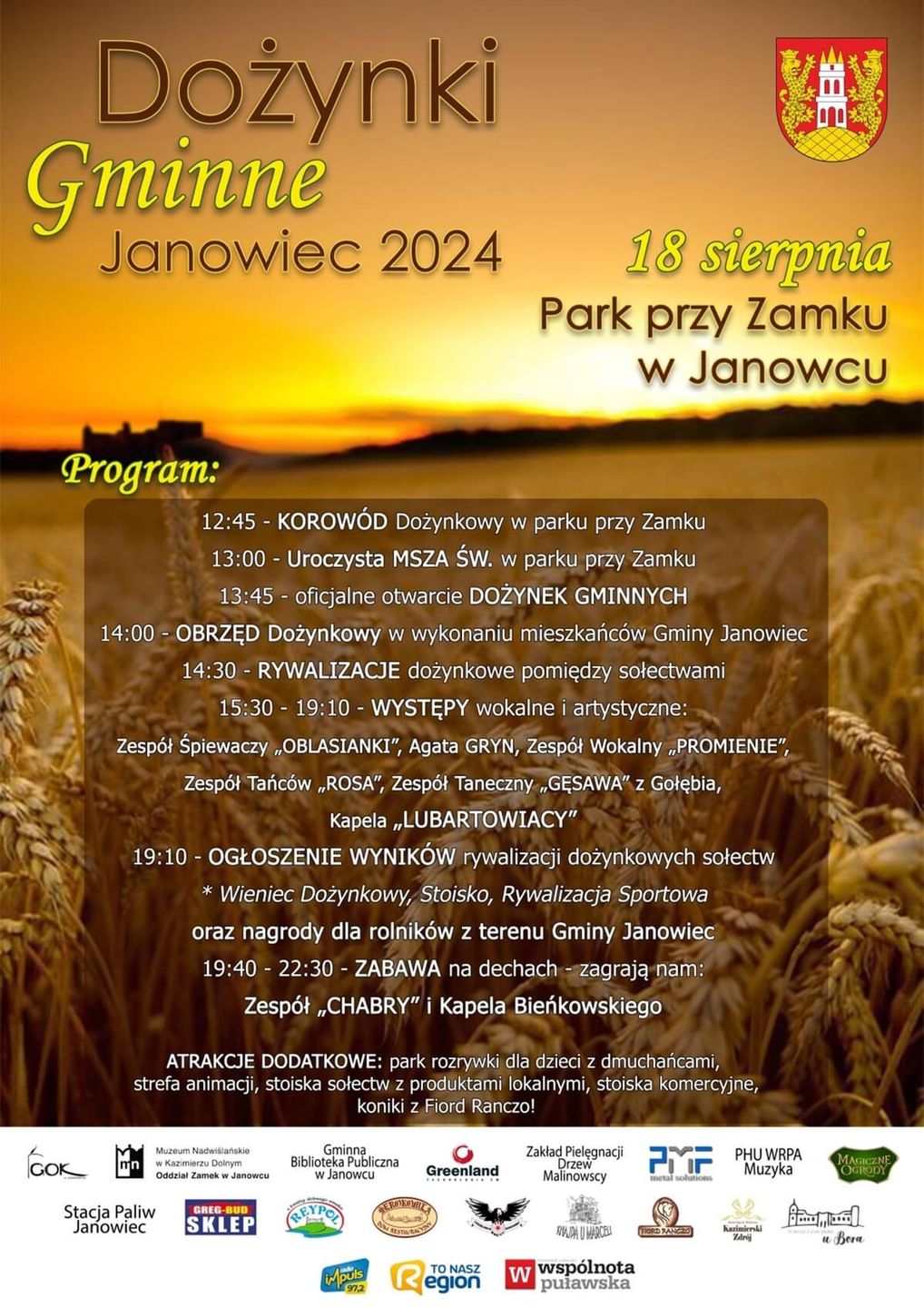 Dożynki w Janowcu 2024 - plakat, program wydarzenia