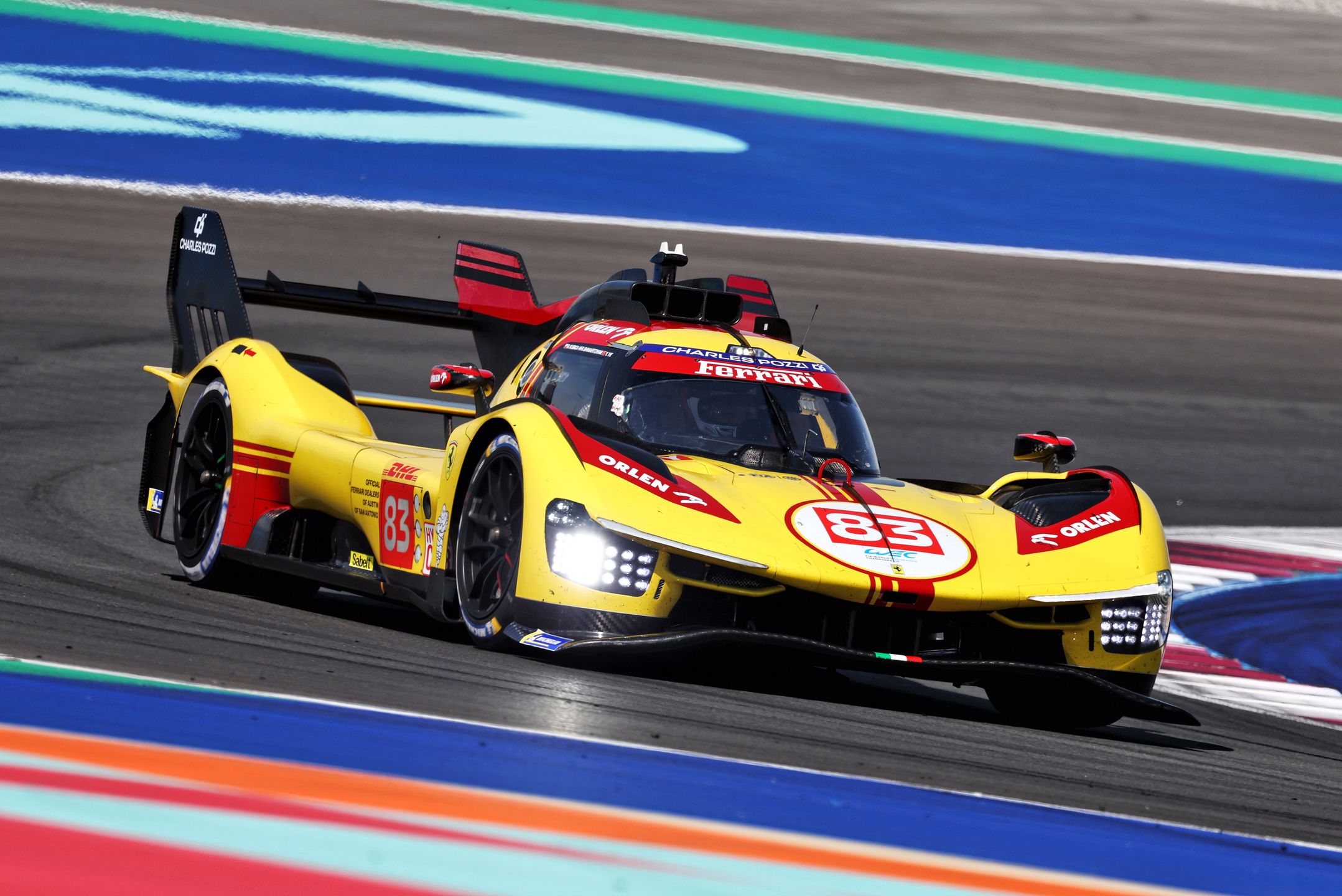 DOHA, QATAR - FEBRUARY 27:  The #83 AF Corse Ferrari 499P of Robert Kubica, Robert Shwartzman, and Yifei Ye in action at the Official WEC Prologue at Losail International Circuit on February 27, 2024 in Doha, Qatar. (Photo by James Moy Photography/Getty Images)