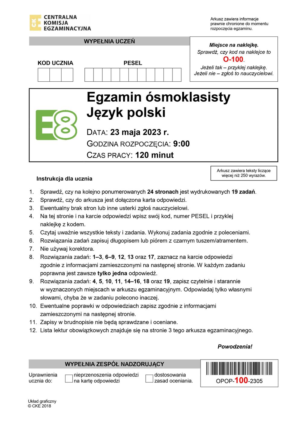 Egzamin ósmoklasisty 2023. Język polski. Arkusz CKE