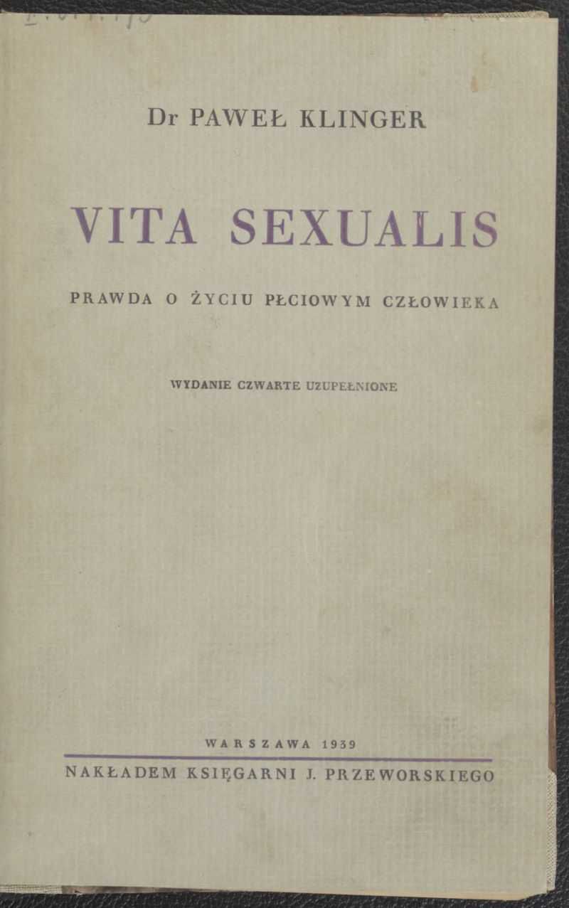 Strona tytułowa ostatniego wydania "Vita Sexualis" z 1939 roku