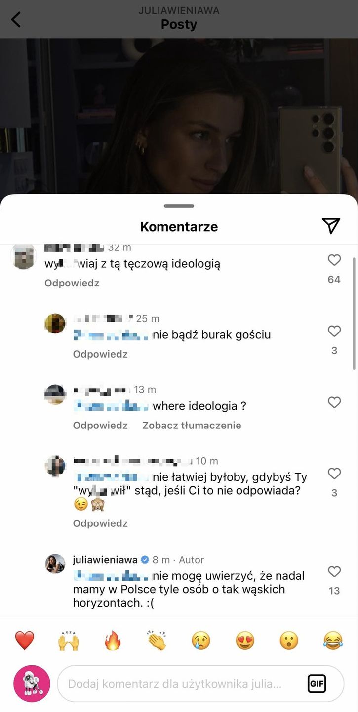 Odpowiedź Julii Wieniawy na obraźliwy komentarz
