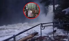 Ulewa w górach. Wodospad zamienił się w rwący potok