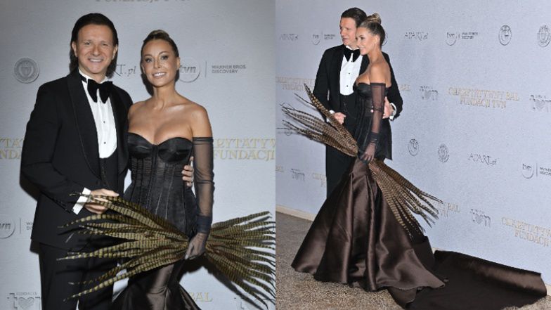 Małgorzata Rozenek w sukni z gigantycznym trenem na balu TVN