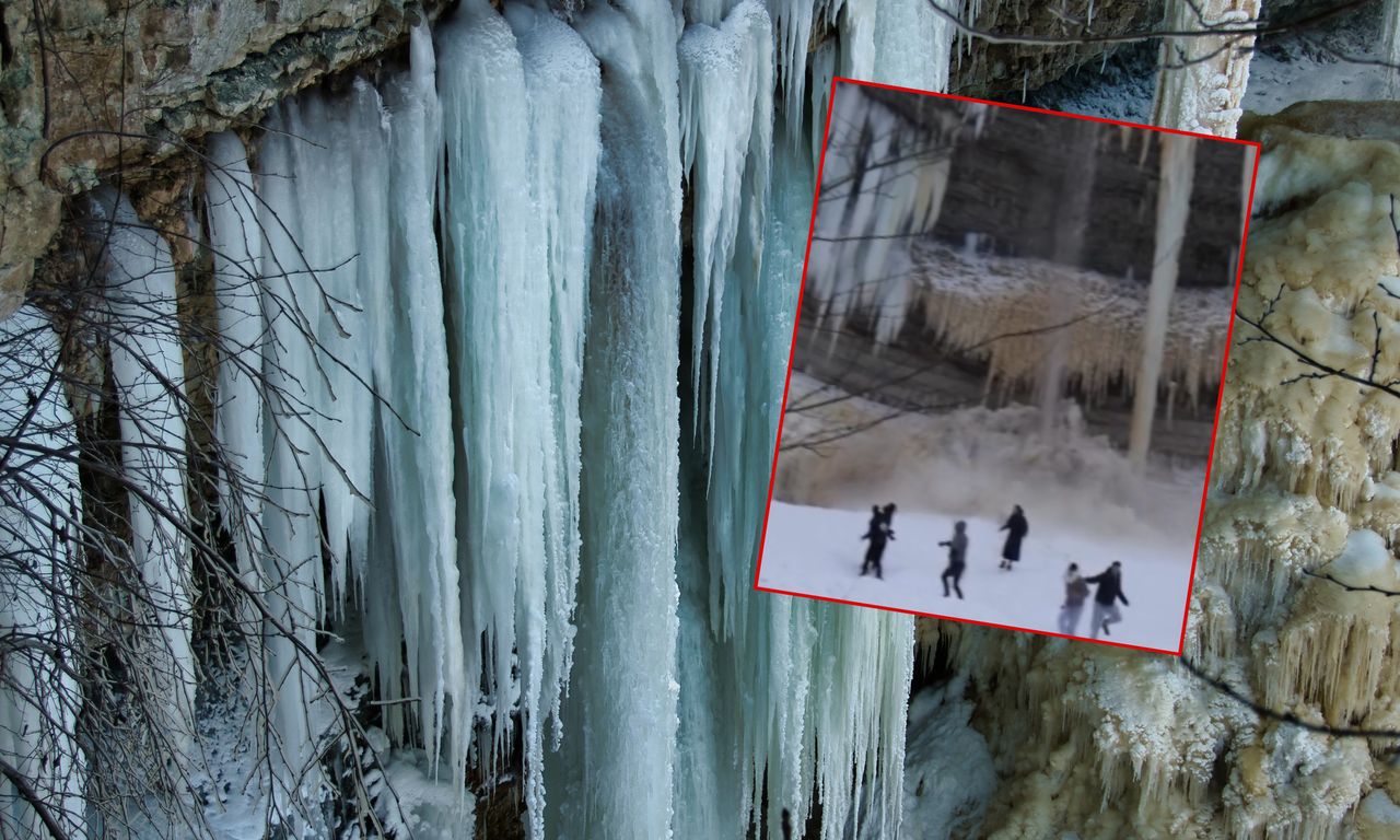 Przerażające wideo. Obserwowali zamarznięty wodospad i nagle przeżyli szok