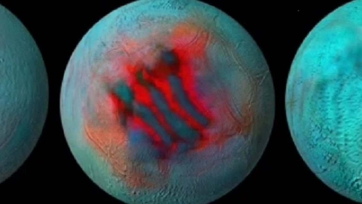 Enceladus na zdjęciach w podczerwieni