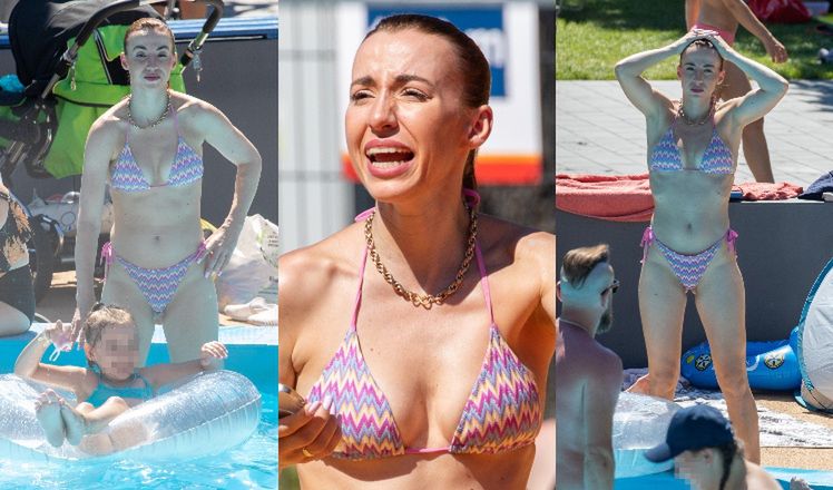 Marianna Schreiber w fikuśnym bikini pluska się z córką w miejskim basenie i tłumaczy: "Nie prowadzę wystawnego życia" (ZDJĘCIA)