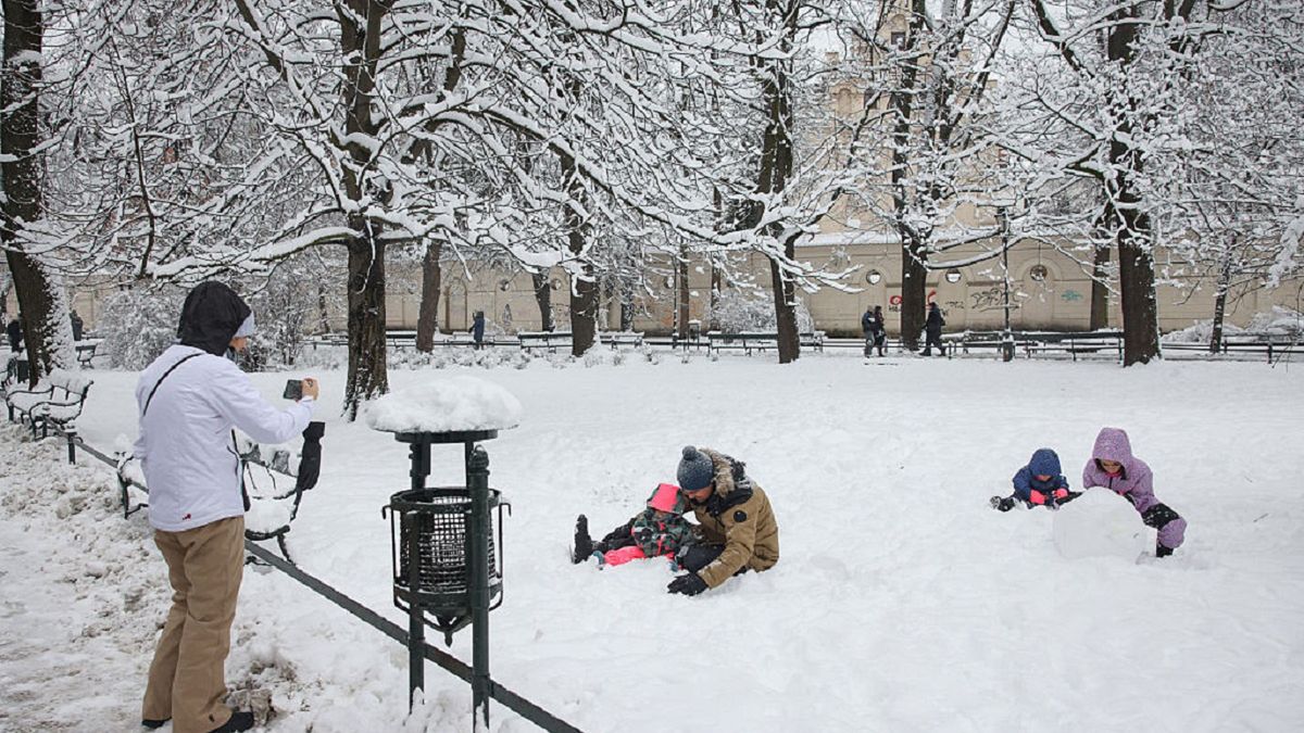 Snowy Winter In Poland
A family plays in a snow at Planty park during snowy winter in Krakow, Poland on February 15th, 2026.  (Photo by Beata Zawrzel/NurPhoto via Getty Images)
NurPhoto
action shot, beata zawrzel, play, planty park, snowy, outdoor activity, outdoor, snowfall, park, european, winter clothing, nurphoto, polish, cold weather, cold, winter season, cracow, children, snowball fight, parents, photojournalism, eastern