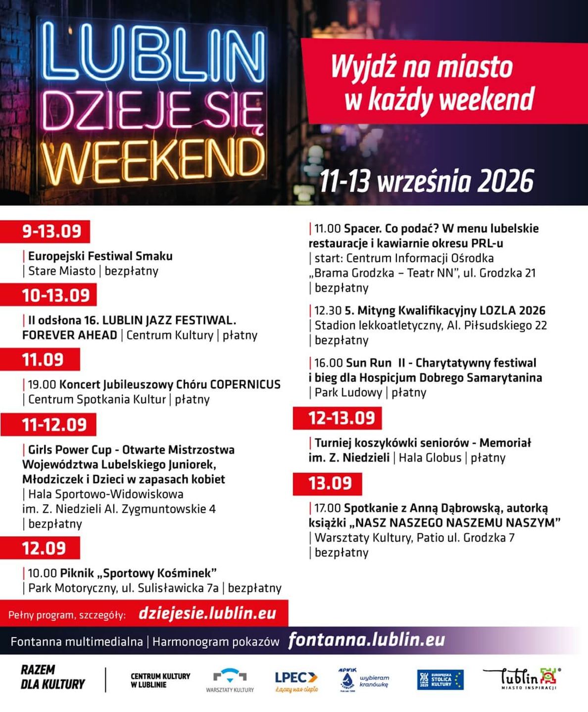 Weekendowe wydarzenia w Lublinie 12-13 września