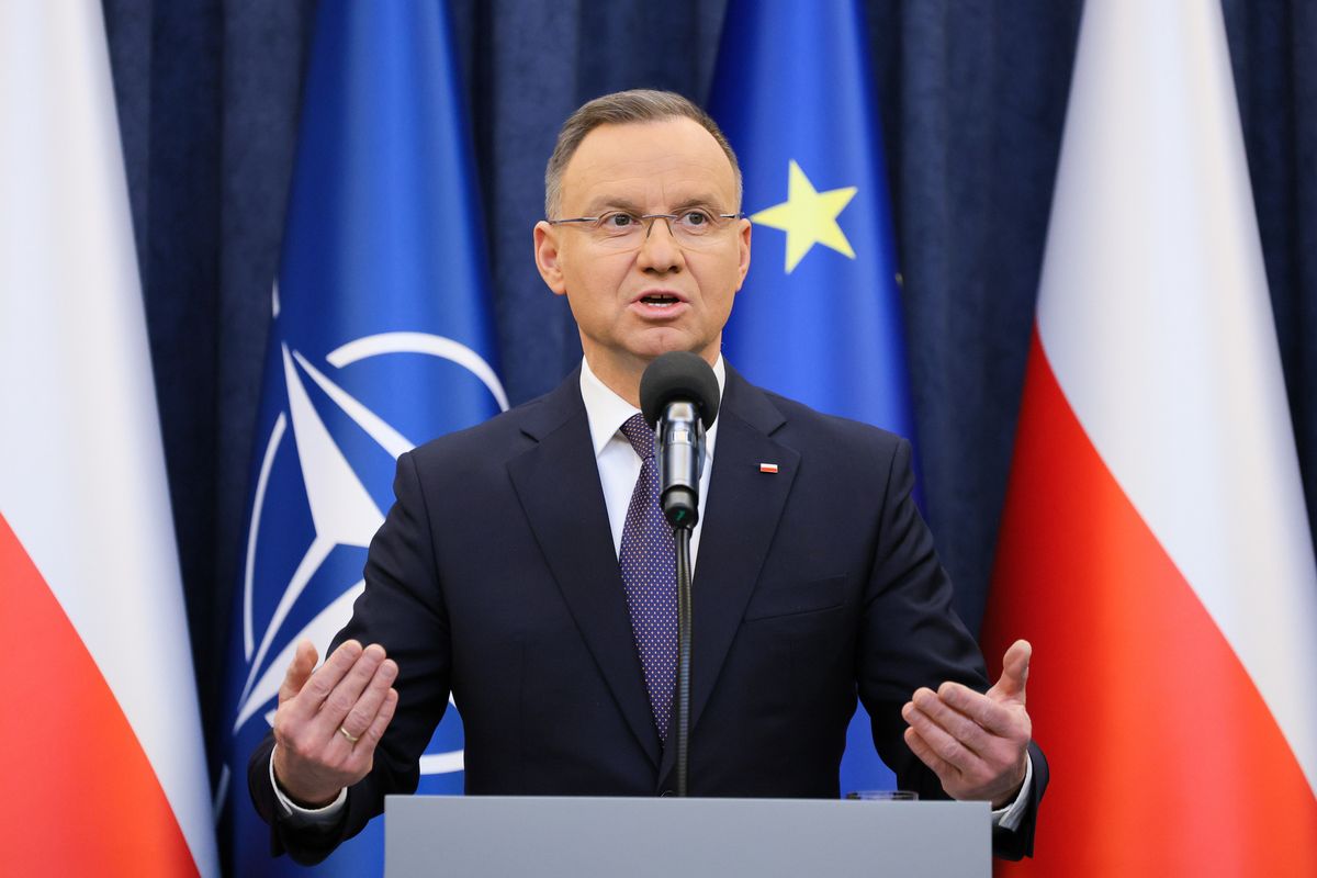 Prezydent RP Andrzej Duda podczas oświadczenia w Pałacu Prezydenckim w Warszawie