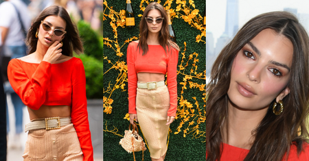 Odpicowana Emily Ratajkowski chwali się wąską talią na imprezie szampana