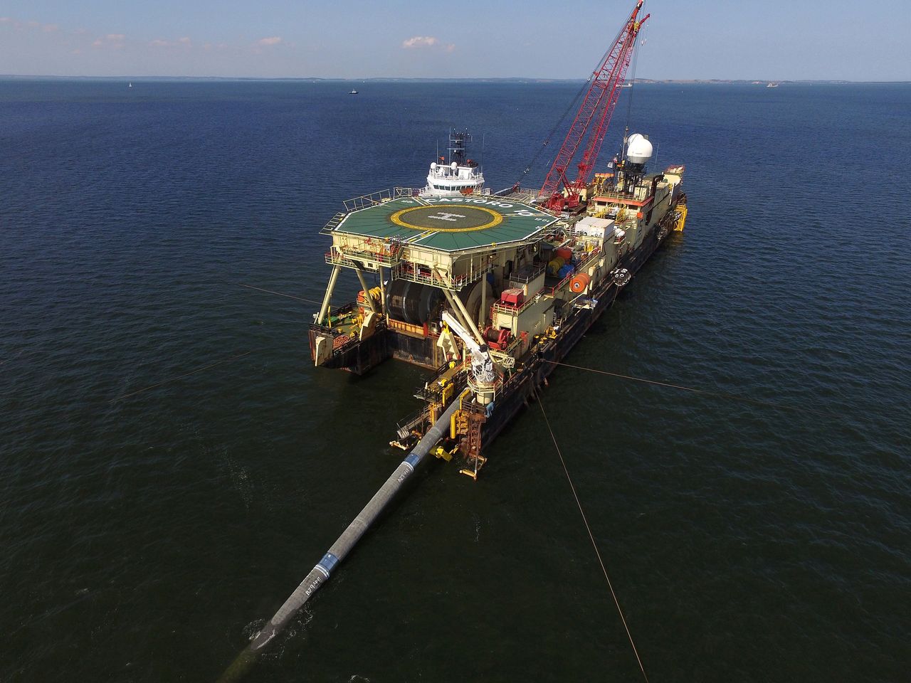 Laying the Nord Stream 2 gas pipeline on the bottom of the Baltic Sea, August 2018